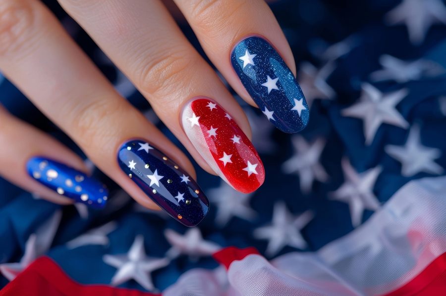 French manicure and floral nail art at V Nail Bar & Lash